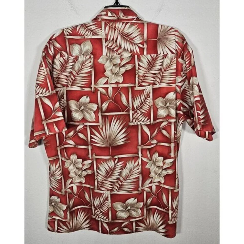 Pierre Cardin Mens Large Red Floral Short Sleeve Casual Cotton Hawaiian - Picture 2 of 4